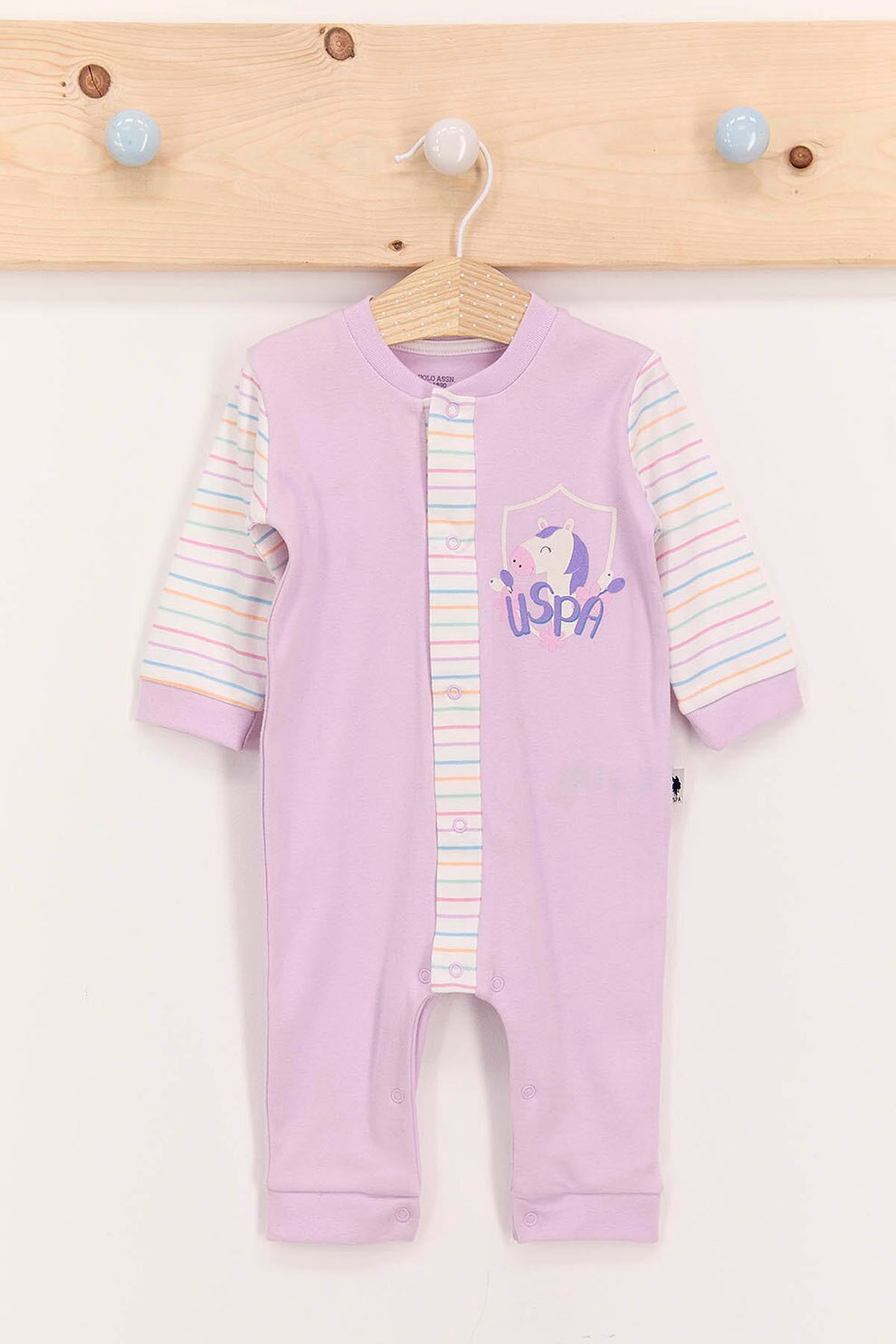 U.S. Polo Assn., Salopeta de bumbac cu model, Lila/Alb