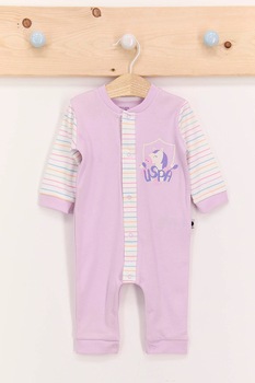U.S. Polo Assn., Salopeta de bumbac cu model, Lila/Alb U.S. Polo Assn., Salopeta de bumbac cu model, Lila/Alb