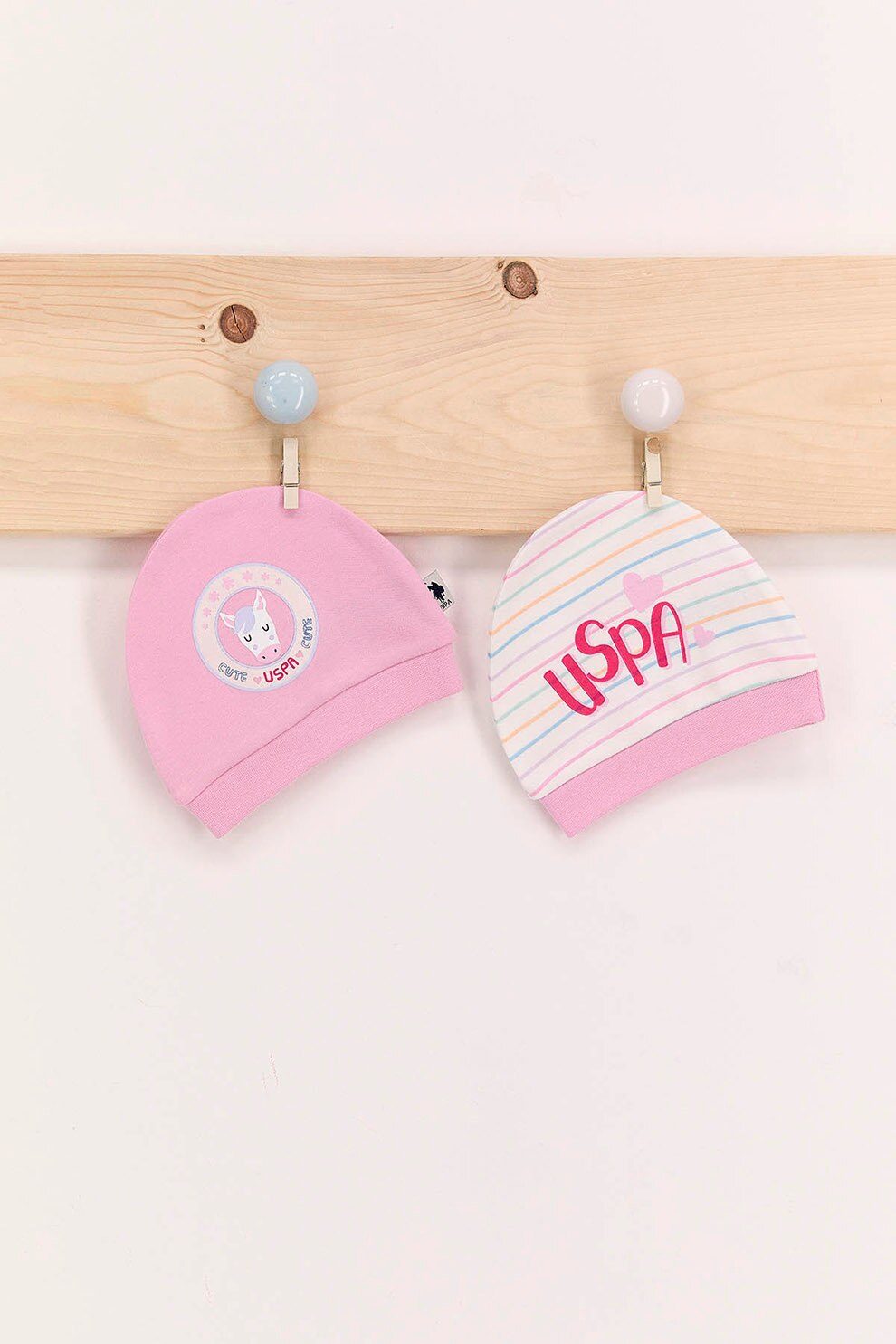 U.S. Polo Assn., Set ce caciuli de bumbac - 2 piese, Roz/Alb