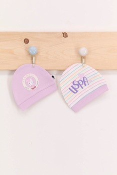 U.S. Polo Assn., Set de caciuli din bumbac - 2 piese, Lila/Alb U.S. Polo Assn., Set de caciuli din bumbac - 2 piese, Lila/Alb