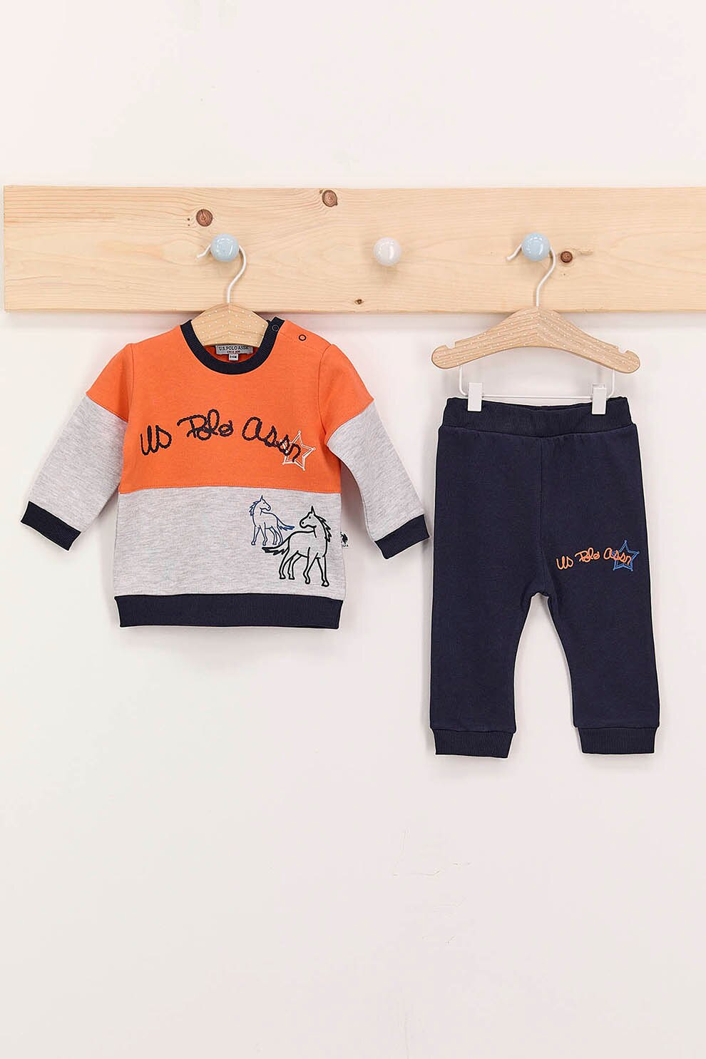 U.S. Polo Assn., Set de bluza sport si pantaloni sport - 2 piese, roz piersica, rosu Bordeaux