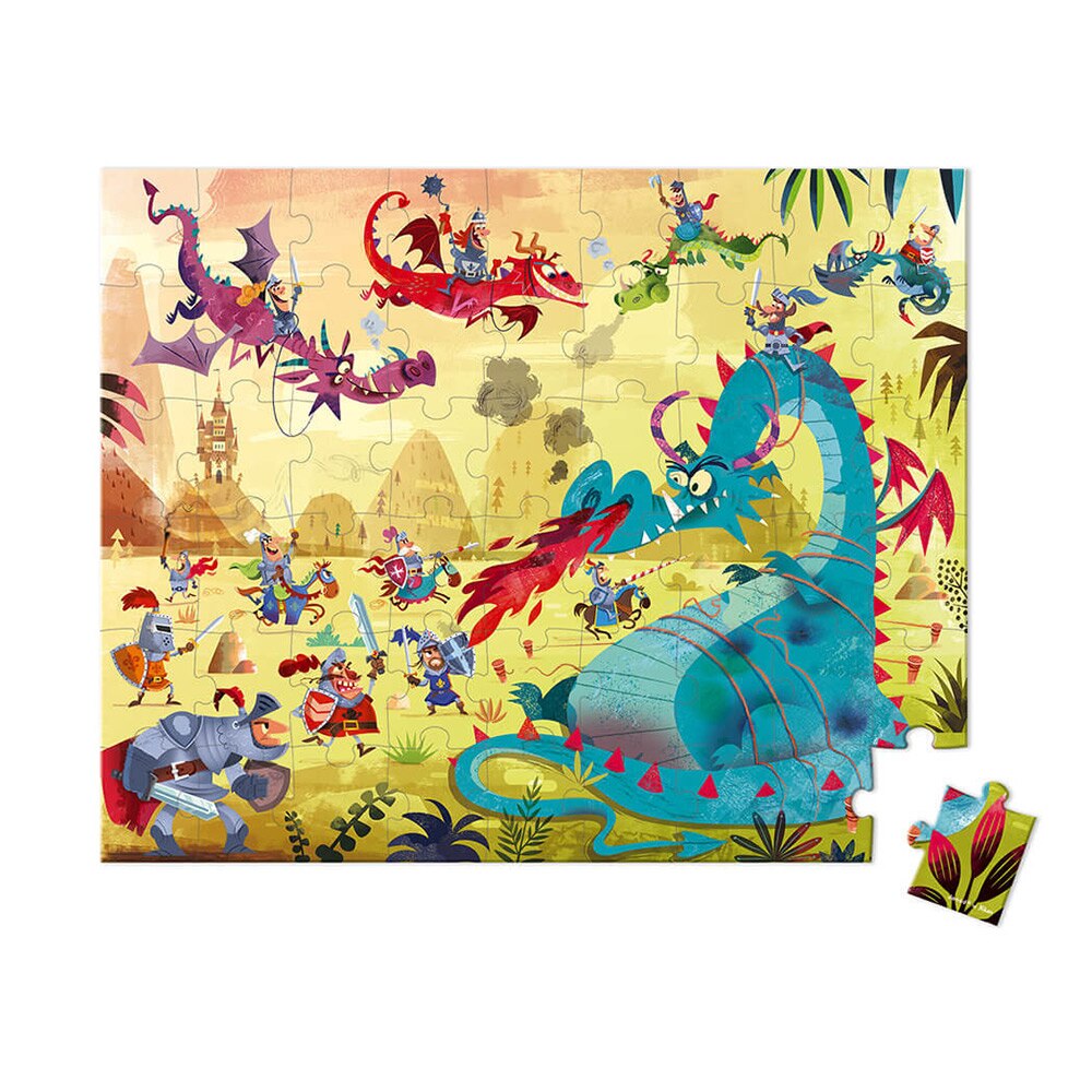 Puzzle dragonii, Janod, cu cutie gentuta, 54 piese