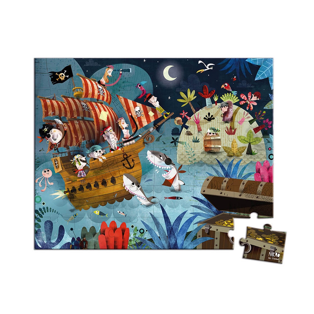 Puzzle vanatoarea de comori, Janod, cu cutie gentuta, 36 piese