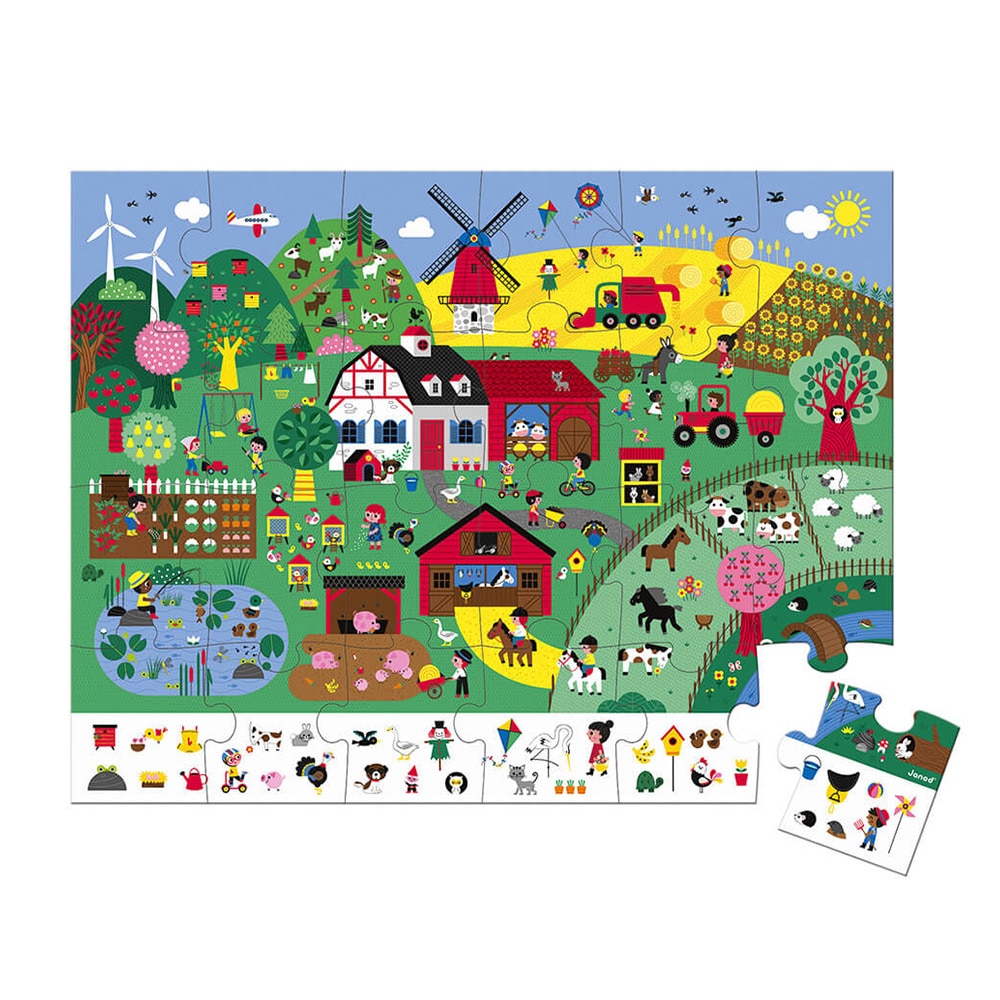 Puzzle ferma, Janod, cu cutie gentuta, 24 piese