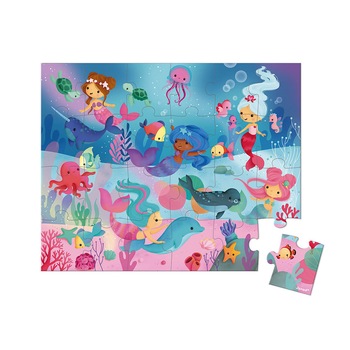 Puzzle sirene, Janod, cu cutie gentuta, 24 piese Puzzle sirene, Janod, cu cutie gentuta, 24 piese