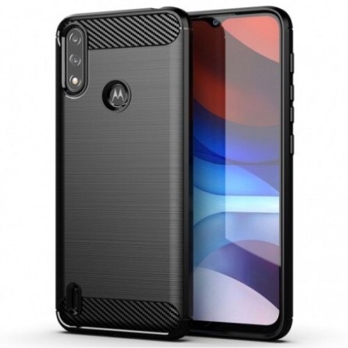 Husa Carbon compatibila cu Motorola Moto E7 Power, Flexibila HTP , Black