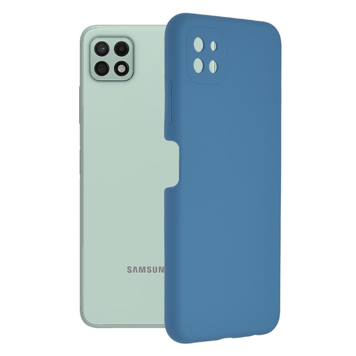 Защитен калъф с двойна структура AZIAO за Samsung Galaxy A22 5G, фина вътрешност от микрофибър против надраскване и незалепваща силиконова външна част, абсорбираща ударите, кралско синьо
