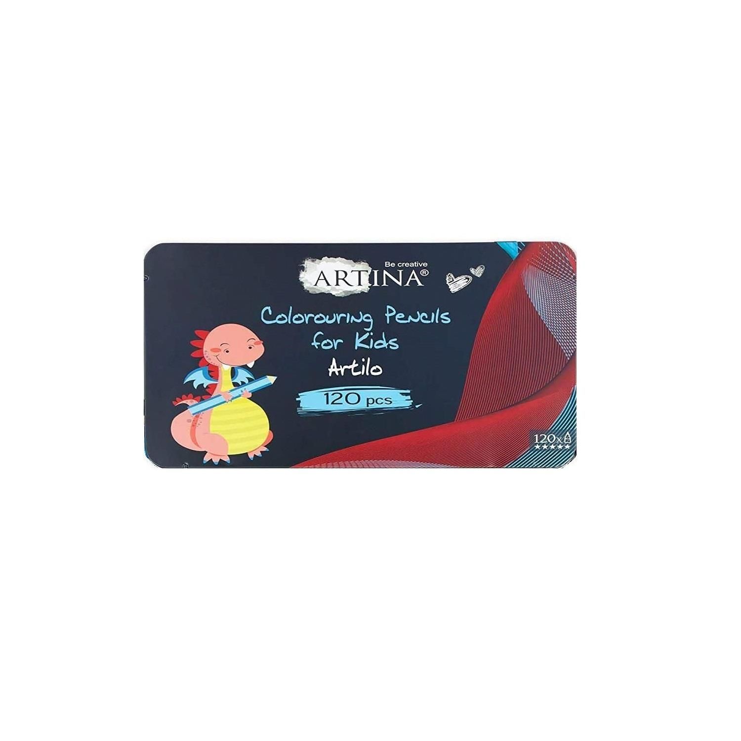 Set creioane Artina Kids, Cutie din metal, 120buc, Multicolor