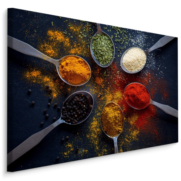 Картина за всекидневна подправки цветни билки 30см x 20см платно, креативна декорация, платно върху дървена рамка