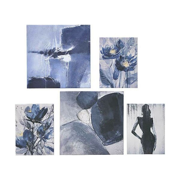 Set 5 tablouri Bue Mood printat pe panza, InArt, 25 x 25, 15 x 25 cm