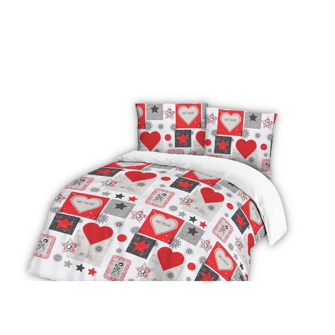 Set Lenjerie de pat Flanel, Darymex, 180x200, 100% Bumbac, Gri / Rosu