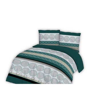 Set Lenjerie de pat Flanel, Darymex, 160x200, 100% Bumbac, Turcoaz / Gri Set Lenjerie de pat Flanel, Darymex, 160x200, 100% Bumbac, Turcoaz / Gri