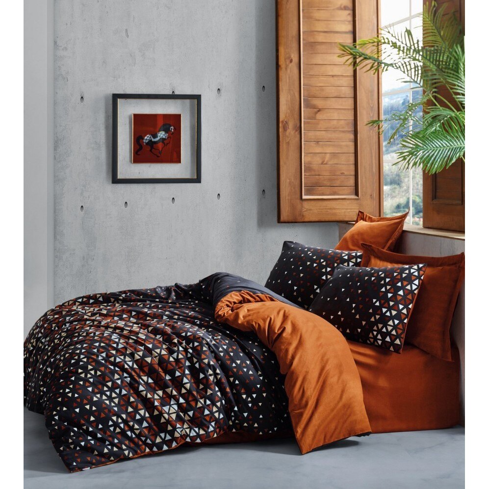 Set Lenjerie pat dublu bumbac 100% ranforce, 4 piese, 240x260 cm, Cotton Box, Colin Cinamon