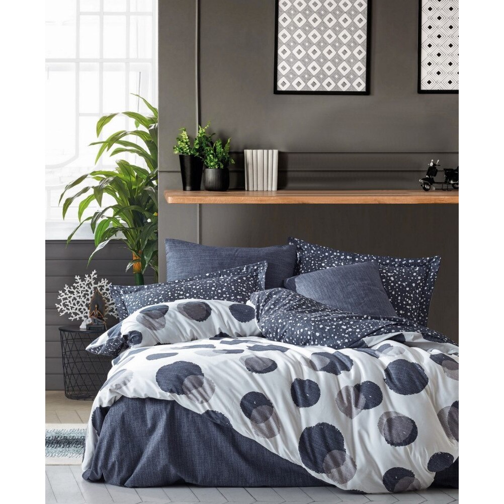 Set Lenjerie pat dublu bumbac 100% ranforce, 4 piese, 240x260 cm, Cotton Box, Orva Indigo