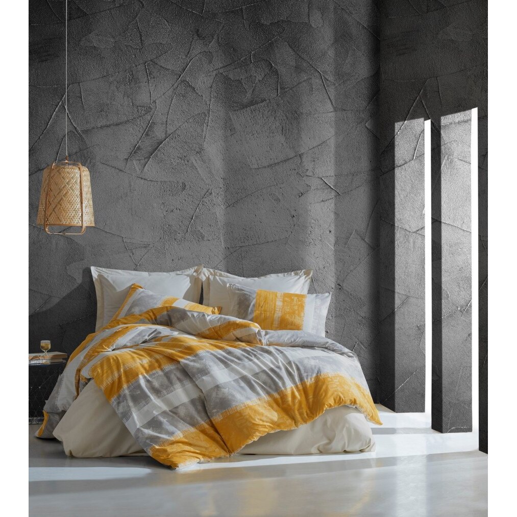 Set Lenjerie pat dublu bumbac 100% ranforce, 4 piese, 240x260 cm, Cotton Box, Liny Grey