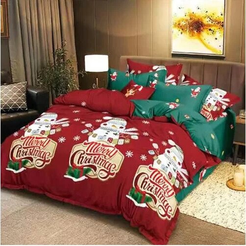 Set Lenjerie de pat,2 persoane,4 piese,Merry Christmas