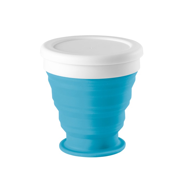 Pahar pliabil din plastic, cu capac , cu maner, 250 ml, albastru deschis, dalimag
