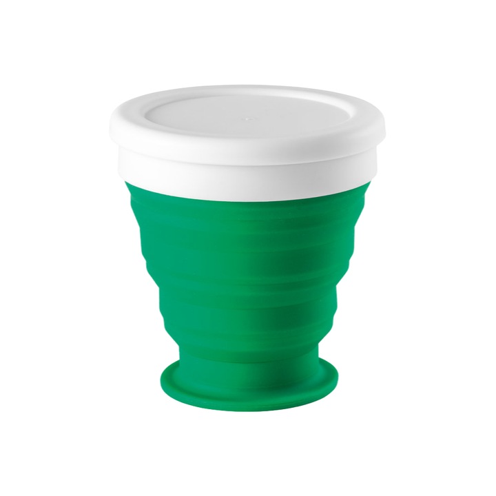 Pahar pliabil din plastic, cu capac , cu maner, 250 ml, verde inchis, dalimag