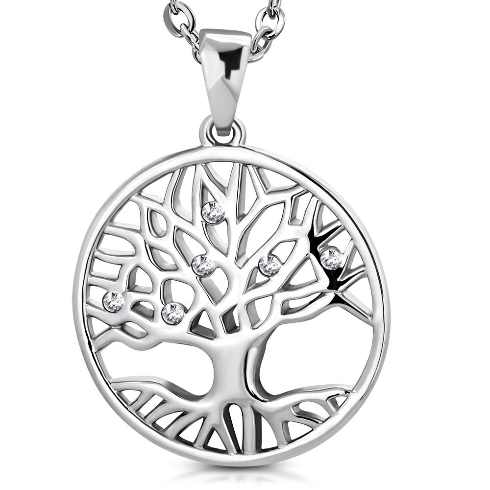 Pandantiv inox cu copacul vietii si zirconii albe PSL1512