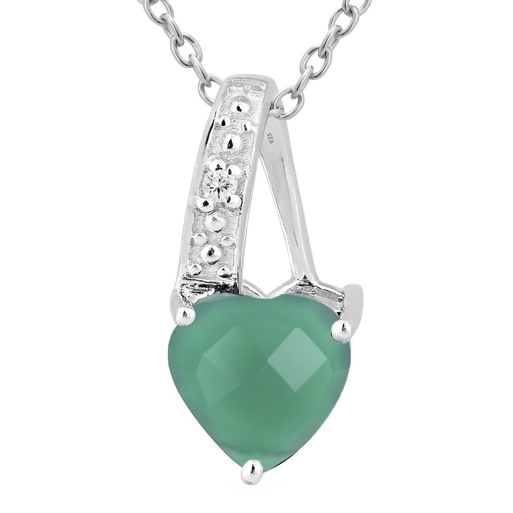 Pandantiv argint elegant cu inima de agata verde, PVA0015, BeSpecial