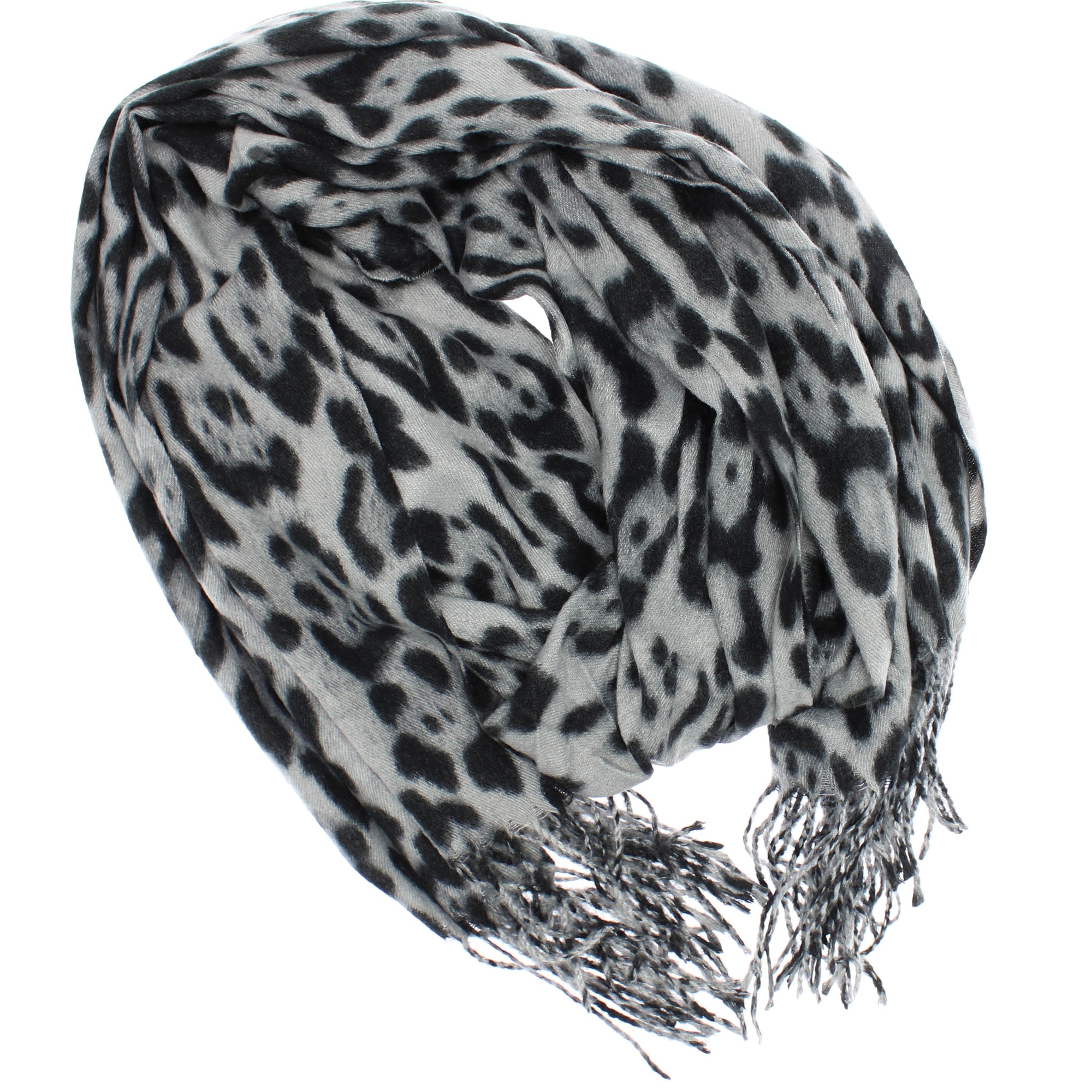 Esarfa de dama, 100% casmir, Gri, cu animal print, 190 x 70 cm - ES783