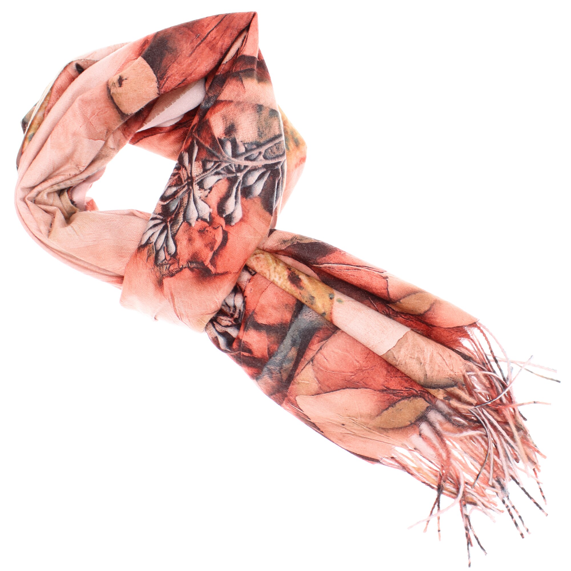 Esarfa de dama, 100% casmir, Roz cu frunze, 190 x 70 cm - ES756