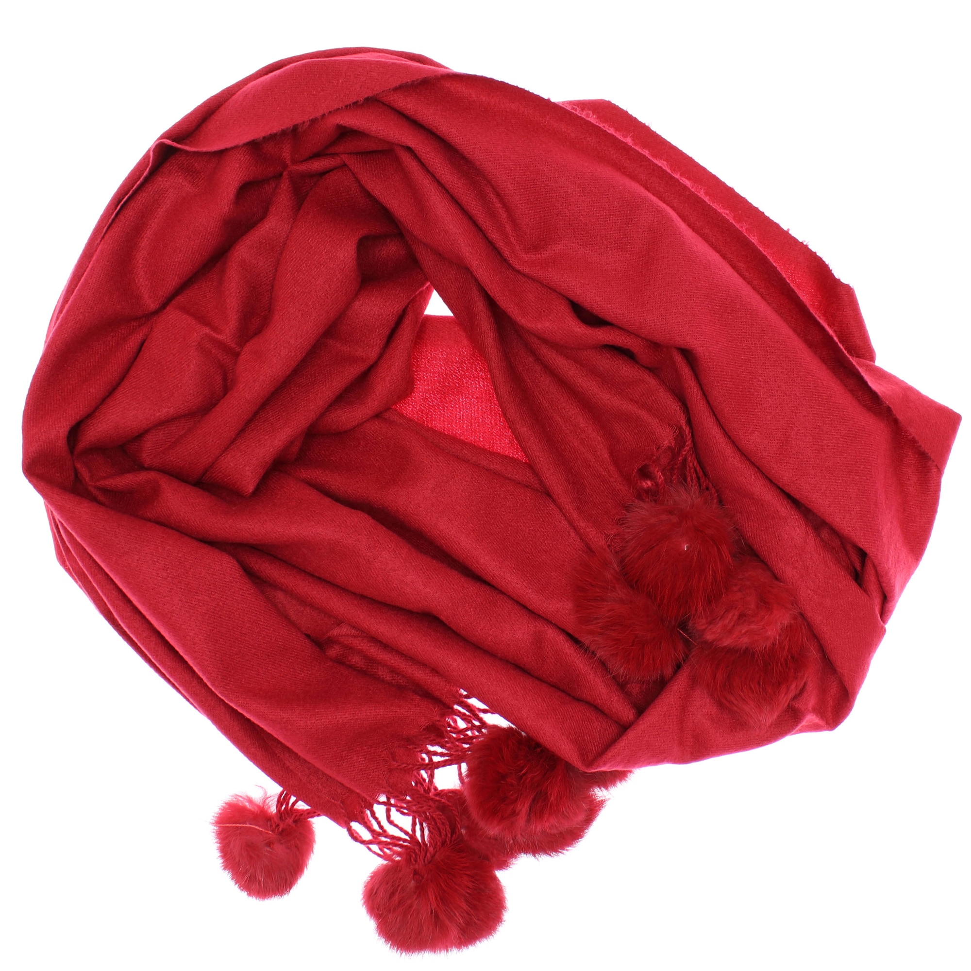 Esarfa de dama, 100% casmir, Rosu cu ciucuri, 190 x 70 cm - ES773