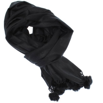Esarfa de dama, 100% casmir, Negru cu ciucuri, 190 x 70 cm - ES781 Esarfa de dama, 100% casmir, Negru cu ciucuri, 190 x 70 cm - ES781