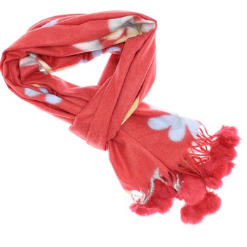 Esarfa de dama, 100% casmir, Rosu, cu flori si ciucuri, 190 x 70 cm - ES795 Esarfa de dama, 100% casmir, Rosu, cu flori si ciucuri, 190 x 70 cm - ES795