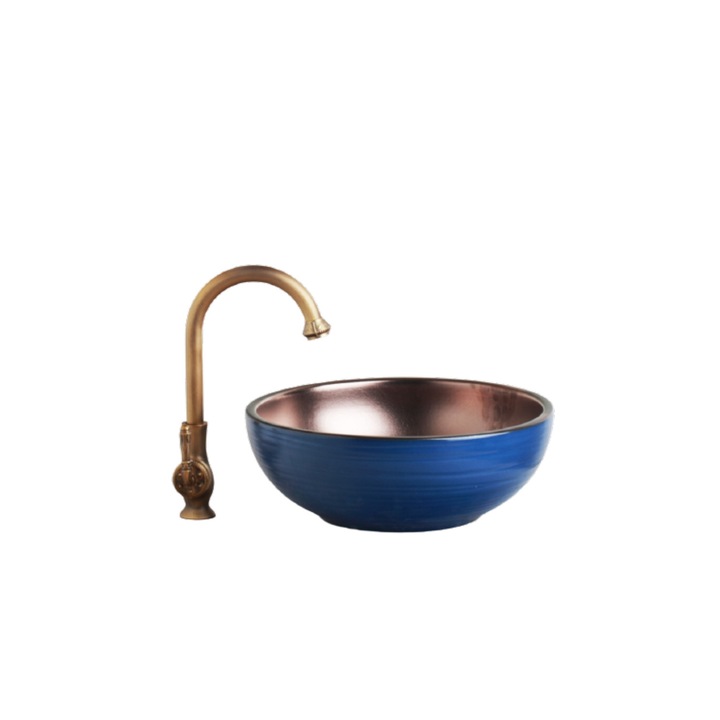 Set chiuveta baie si baterie bronz antichizat, Blackswan, Tip M32, model albastru/ bronz rose , dimensiune 41 cm