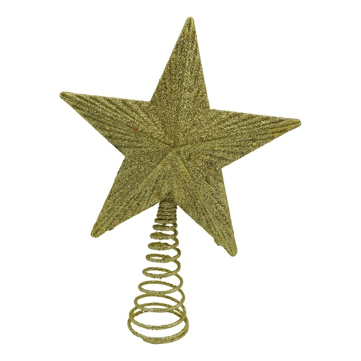 Връх за елха Flippy звезда, златист, релефен дизайн, от пластмаса/метал, 15,5 см x 20,5 см, интериор/екстериор
