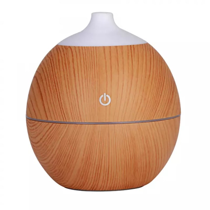 Umidificator EvoSmart™ UD-29, LED 7 culori, Lampa de veghe, Timer, Purificator Aer, Difuzor De Arome, Aromaterapie, Ultrasunete Evo, Rezervor 400 ml, culoare Light Wood