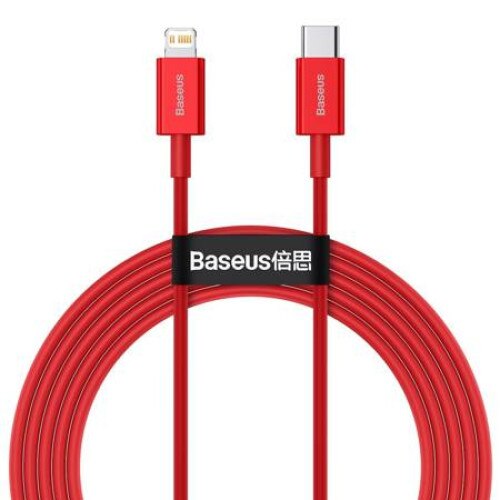 Cablu de date, Baseus Superior Series, CATLYS-C09, USB-C la Lightning, Quick Charge, PD, 20W, Lungime 2 m, 480 Mb/s, Rosu, TPE