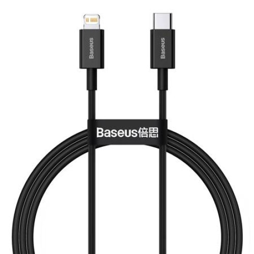 Cablu de date, Baseus Superior Series,CATLYS-A01, USB-C la Lightning, Quick Charge, PD, 20W, Lungime 1m, 480 Mb/s, Negru, TPE