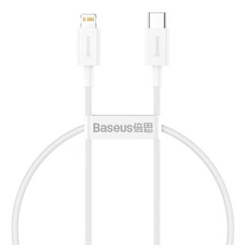 Cablu de date, Baseus Superior Series, CATLYS-02, USB-C la Lightning, Quick Charge, PD, 20W, Lungime 25 cm, 480 Mb/s, Alb, TPE