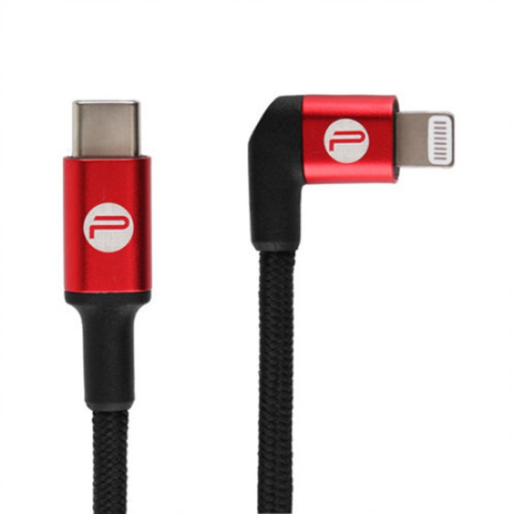 Adatkábel, PGYTECH, P-GM-123, USB-C to Lightning, 65 cm, fekete/piros, nylon bevonatú kábel típus