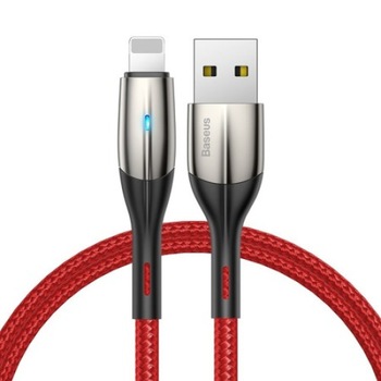 Cablu de date, Baseus Horizontal, CALSP-C09, USB la Lightning, Quick Charge, 1.5 A, Lungime 2m, 480 Mb/s, Rosu/Negru, cu indicator LED, Tip snur acoperit cu nailon Cablu de date, Baseus Horizontal, CALSP-C09, USB la Lightning, Quick Charge, 1.5 A, Lungime 2m, 480 Mb/s, Rosu/Negru, cu indicator LED, Tip snur acoperit cu nailon
