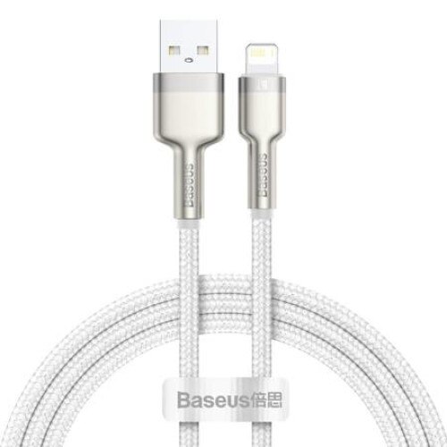 Cablu de date, Baseus Cafule, CALJK-A02, USB la Lightning, Quick Charge, 2.4A, Lungime 1m, 480 Mb/s, Alb, Tip snur acoperit cu nailon