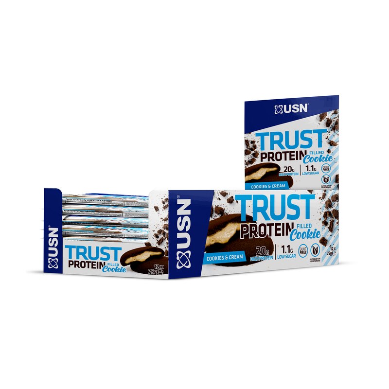 Biscuiti proteici cu umplutura, USN Trust Protein Cookies, aroma Cookies&Cream, 12 bucati