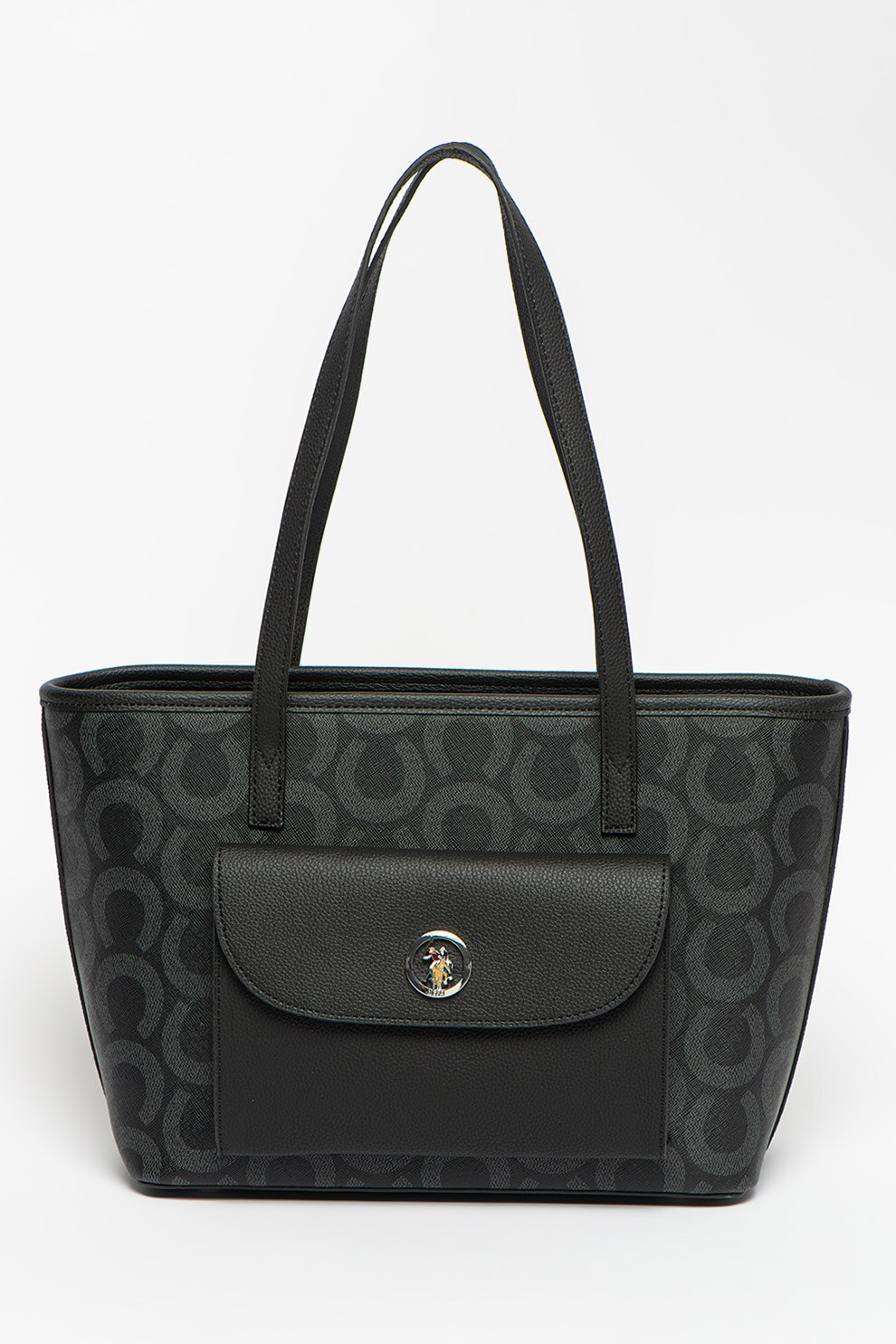 U.S. Polo Assn., Geanta shopper mica cu buzunar exterior, Negru