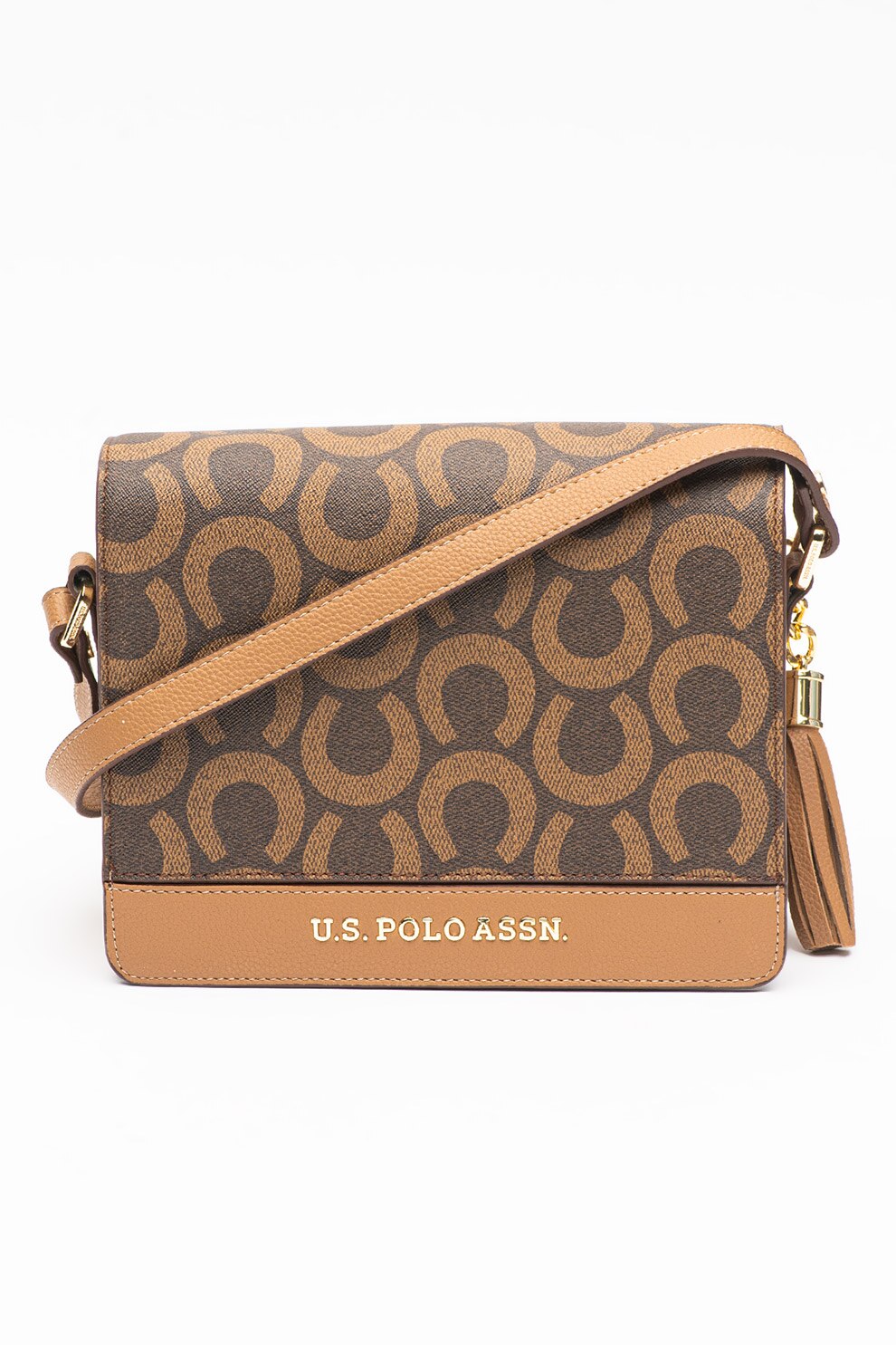 U.S. Polo Assn., Geanta crossbody cu canaf, Maro