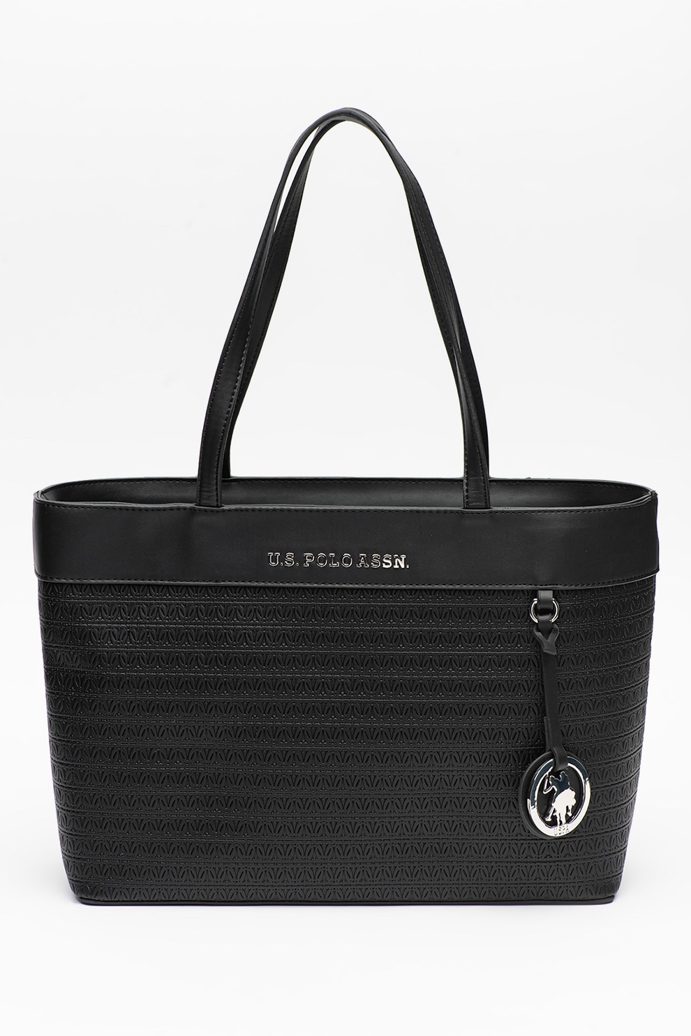 U.S. Polo Assn., Geanta shopper de piele ecologica cu logo, Negru