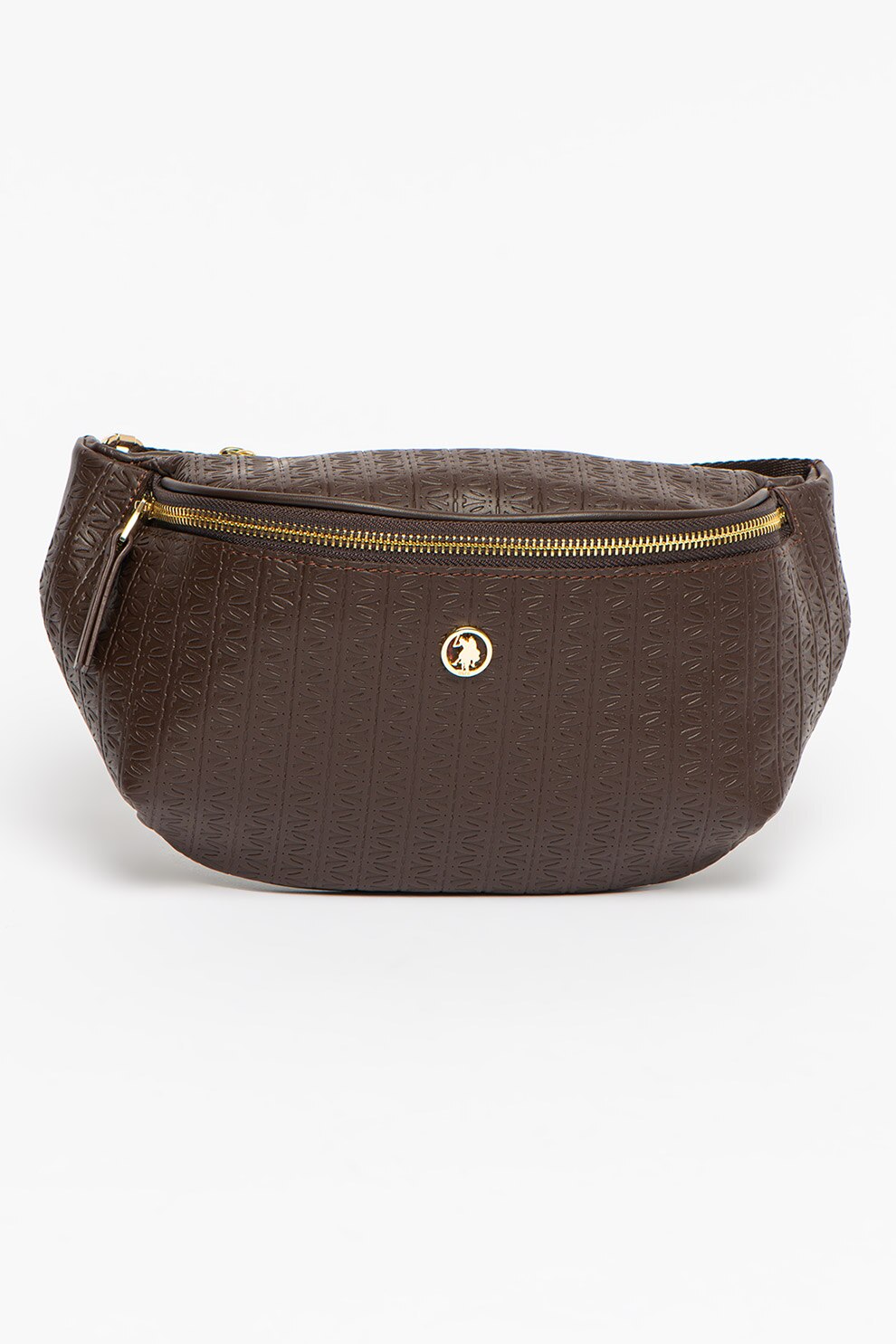 U.S. Polo Assn., Borseta cu fermoar si monograma, Maro inchis