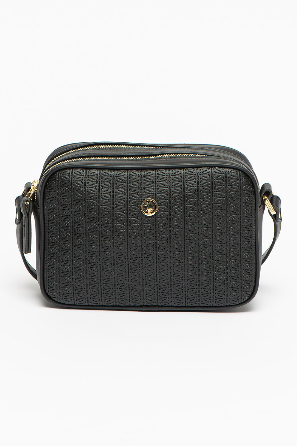 U.S. Polo Assn., Geanta crossbody texturata de piele ecologica, Negru