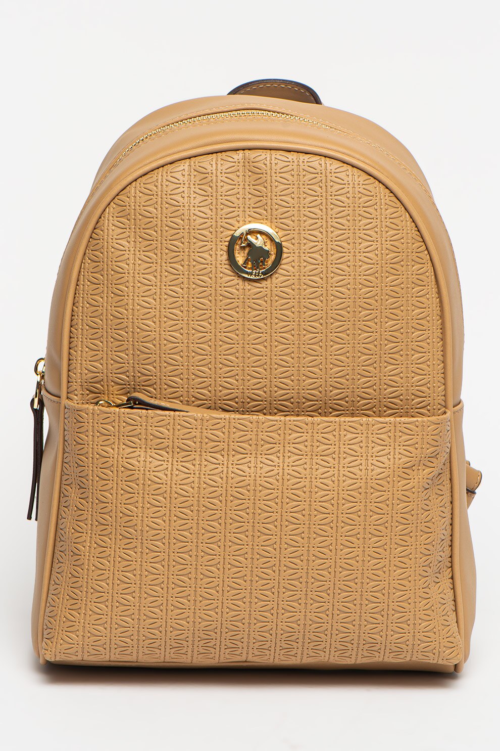 U.S. Polo Assn., Rucsac de piele ecologica cu fermoar, Bej