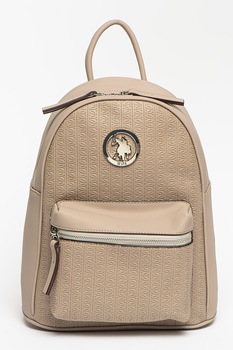 U.S. Polo Assn., Rucsac de piele ecologica cu buzunar exterior cu fermoar, Grej U.S. Polo Assn., Rucsac de piele ecologica cu buzunar exterior cu fermoar, Grej