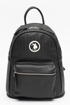 U.S. Polo Assn., Rucsac de piele ecologica cu buzunar exterior cu fermoar, Negru U.S. Polo Assn., Rucsac de piele ecologica cu buzunar exterior cu fermoar, Negru