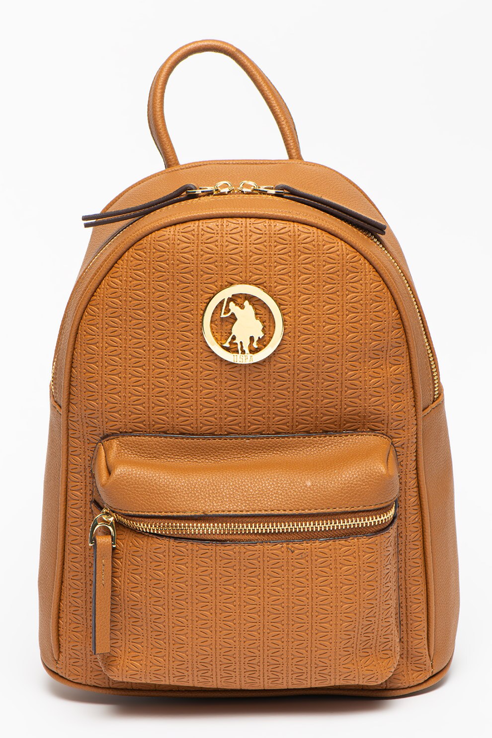 U.S. Polo Assn., Rucsac de piele ecologica cu buzunar exterior cu fermoar, Scortisoara