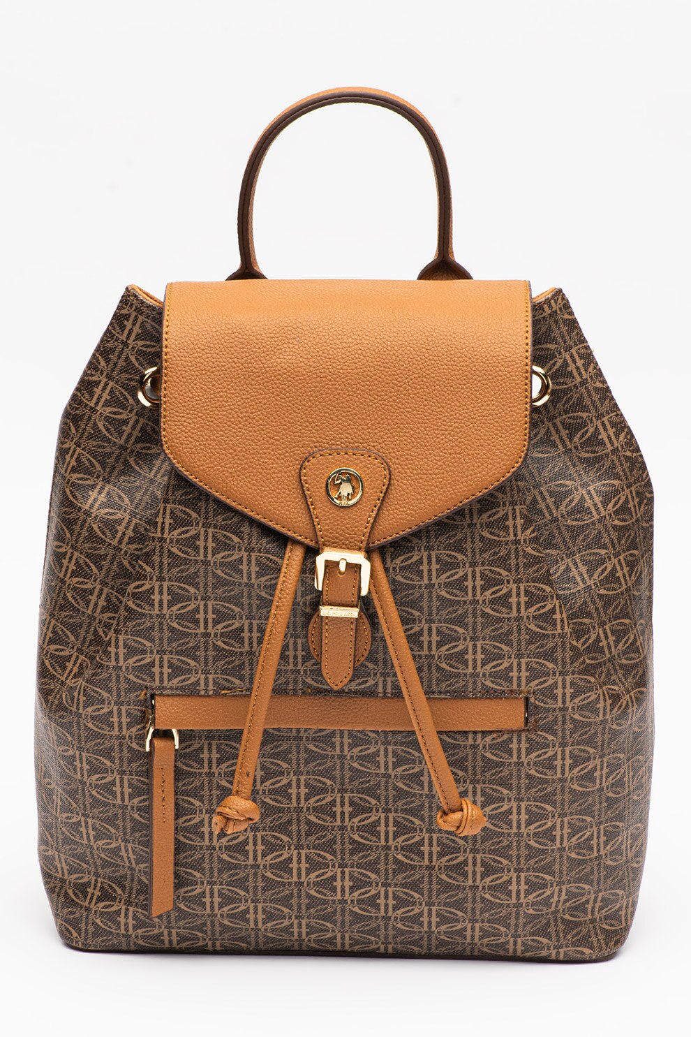 U.S. Polo Assn., Rucsac de piele ecologica cu imprimeu logo, Maro