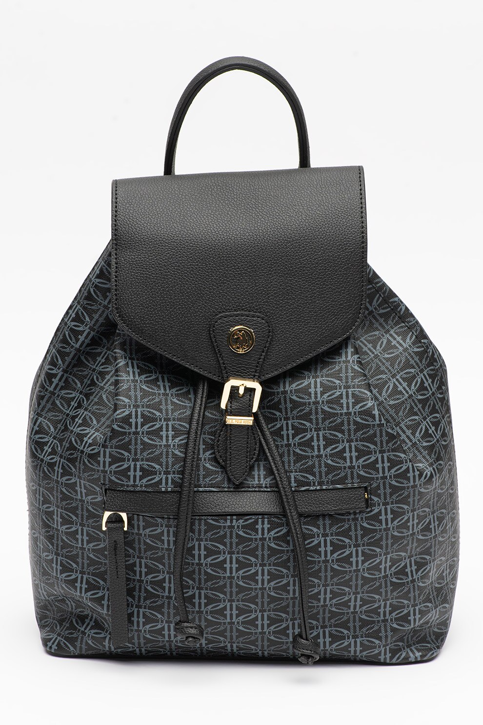 U.S. Polo Assn., Rucsac de piele ecologica cu imprimeu logo, Negru
